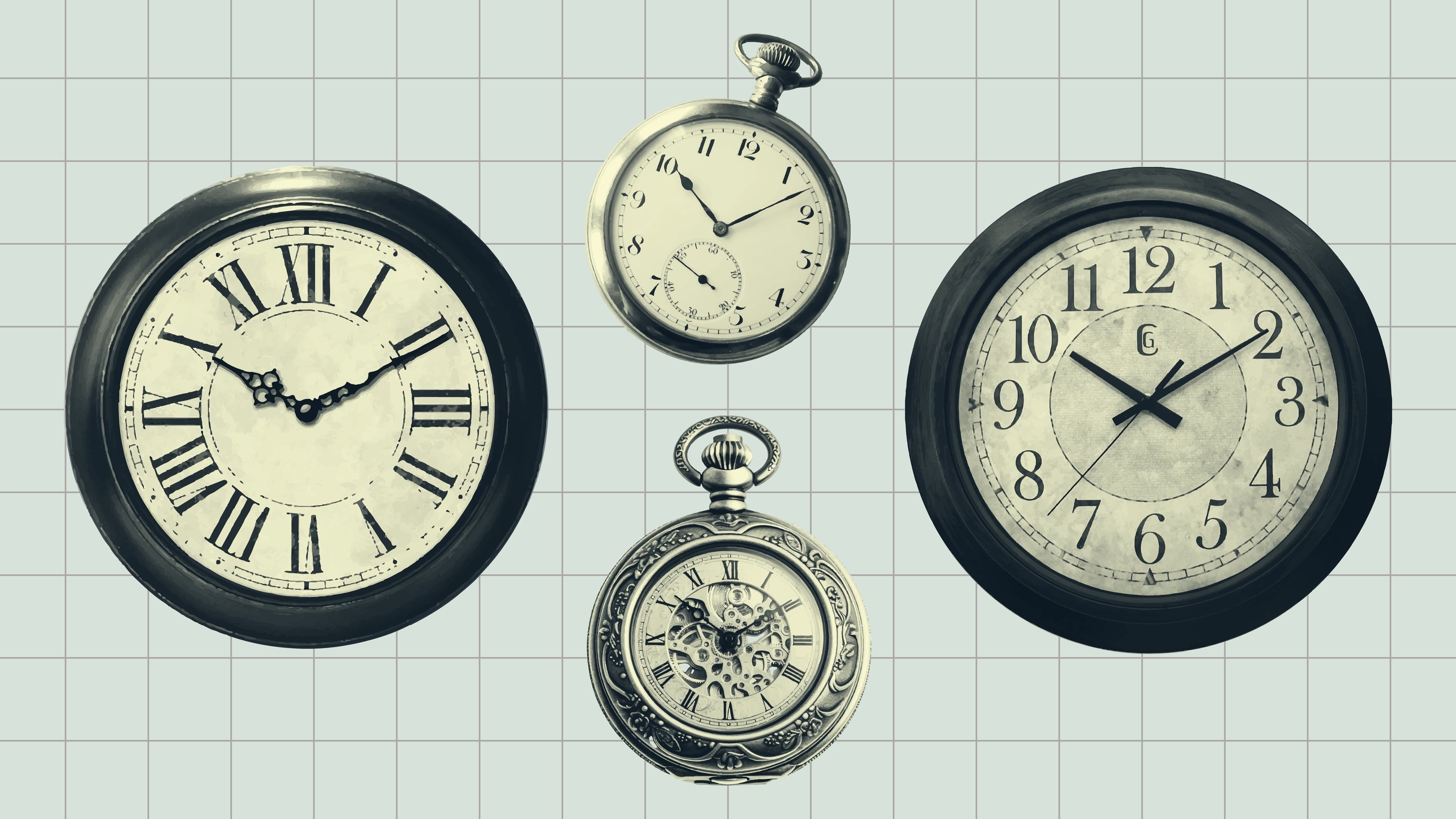Collage of different kinds of clocks